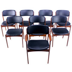 Rare Set of Eight Danish Modern Teak Dining Chairs Designed by Erik Buck