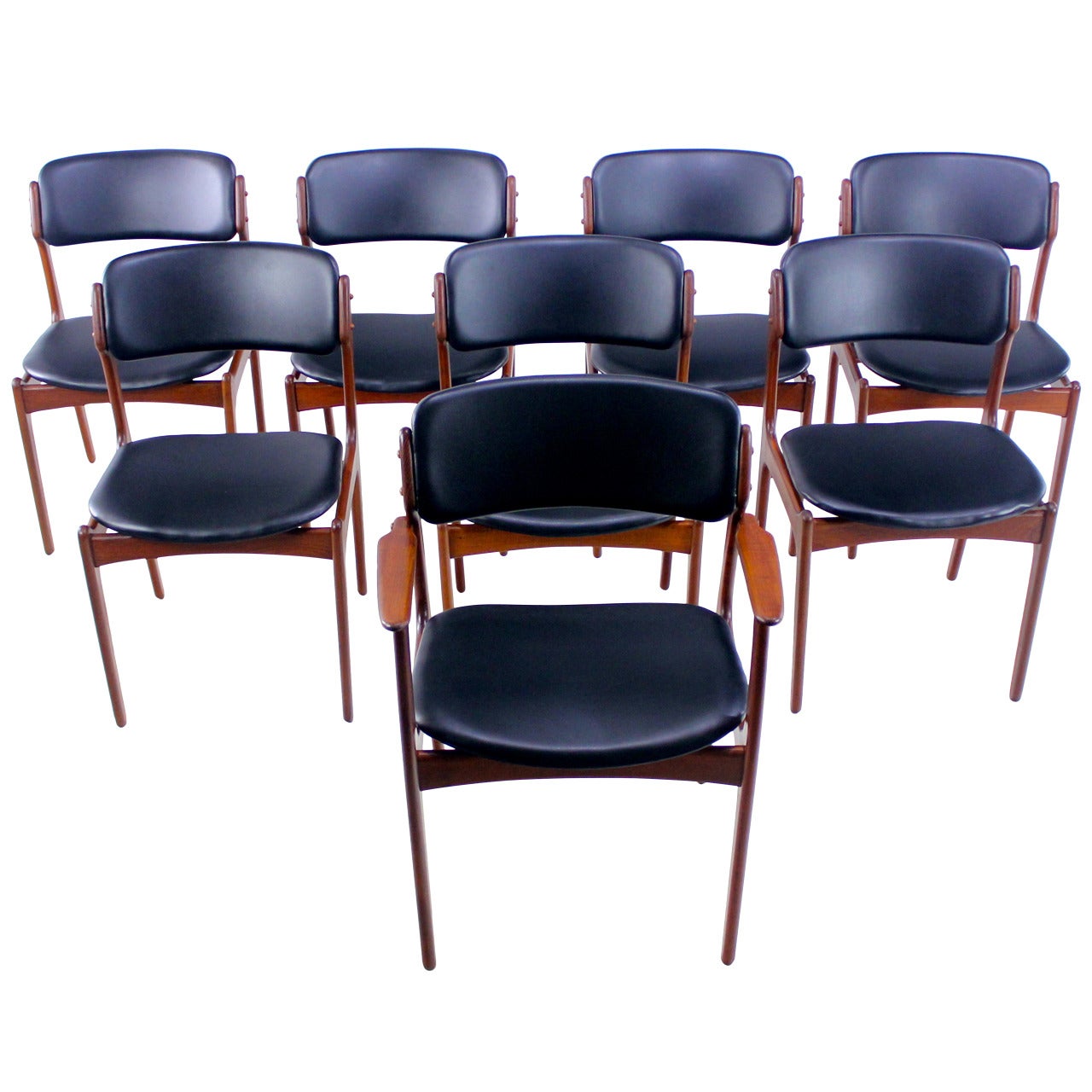 Rare Set of Eight Danish Modern Teak Dining Chairs Designed by Erik Buck For Sale