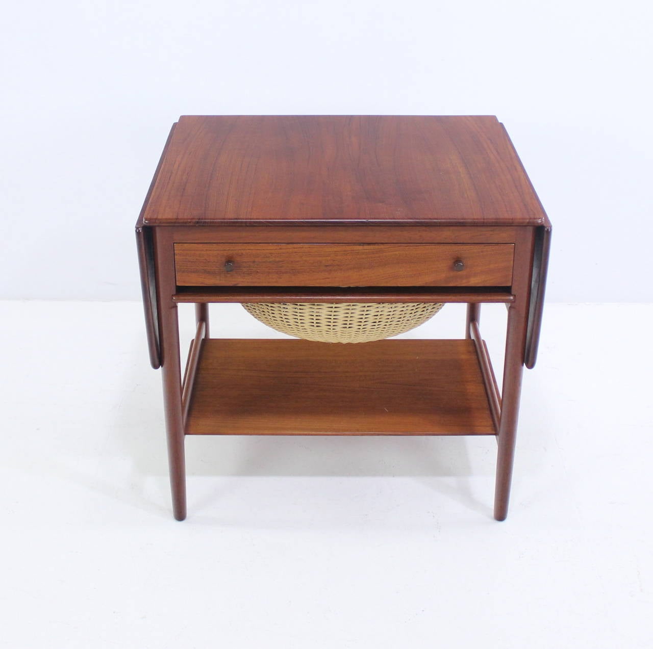 Danish Modern Drop-Leaf Teak Sewing Table Designed by Hans Wegner In Excellent Condition In Portland, OR