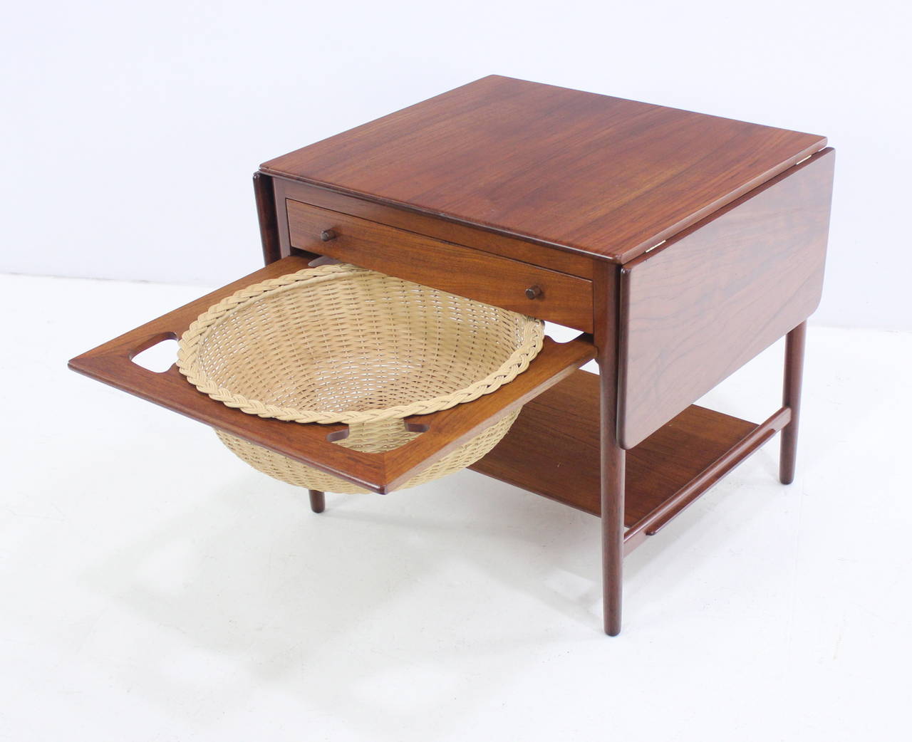 Danish Modern Drop-Leaf Teak Sewing Table Designed by Hans Wegner 1