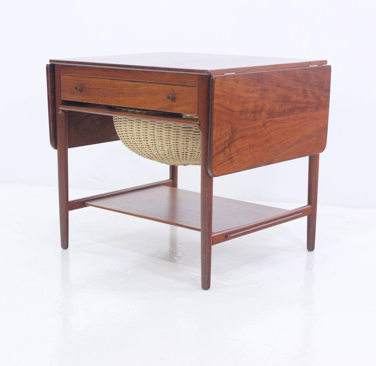 20th Century Danish Modern Drop-Leaf Teak Sewing Table Designed by Hans Wegner