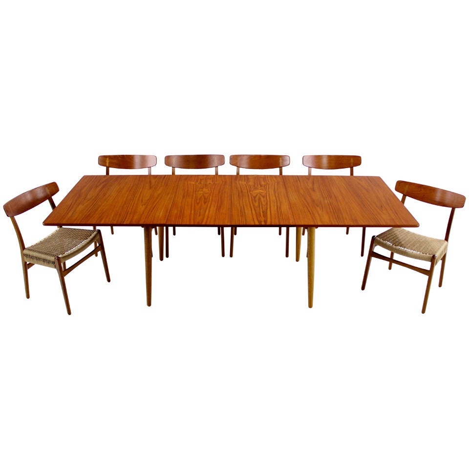 Impressive Danish Modern Teak & Oak Dining Set Designed by Hans Wagner For Sale