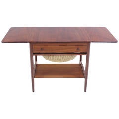 Vintage Danish Modern Drop-Leaf Teak Sewing Table Designed by Hans Wegner