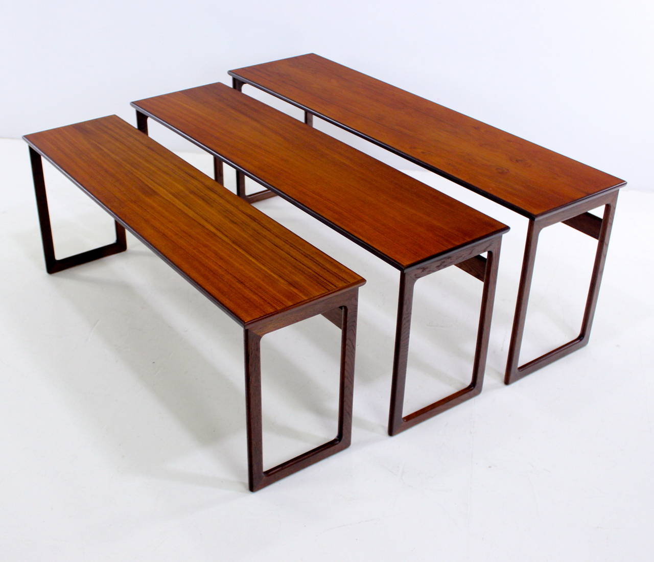 Set of Three Exquisite Danish ModernTeak Nesting Tables In Excellent Condition For Sale In Portland, OR