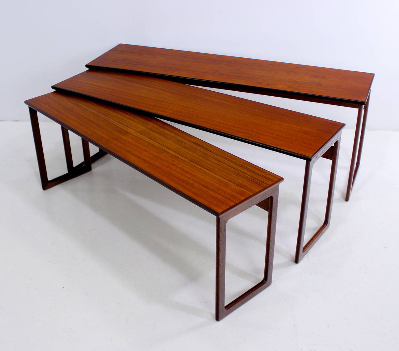 Set of Three Exquisite Danish ModernTeak Nesting Tables For Sale 1