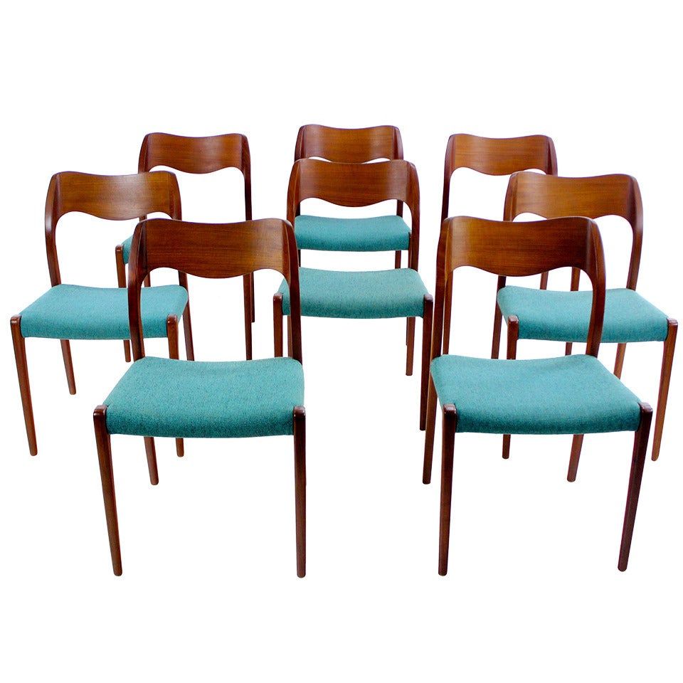 Eight Danish Modern Teak Dining Chairs Designed by JL Moller