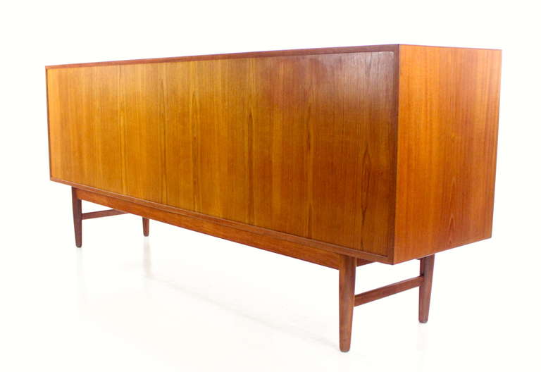 Rare Danish Modern Teak Credenza with Tambour Doors Designed by Erik Worts For Sale 4