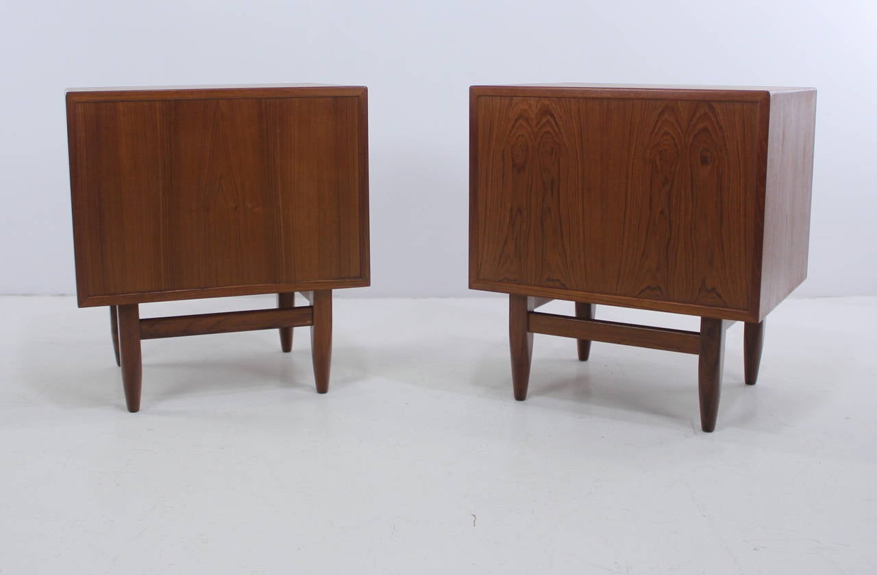 20th Century Pair of Danish Modern Teak Nightstands with Tambour Doors by Falster For Sale