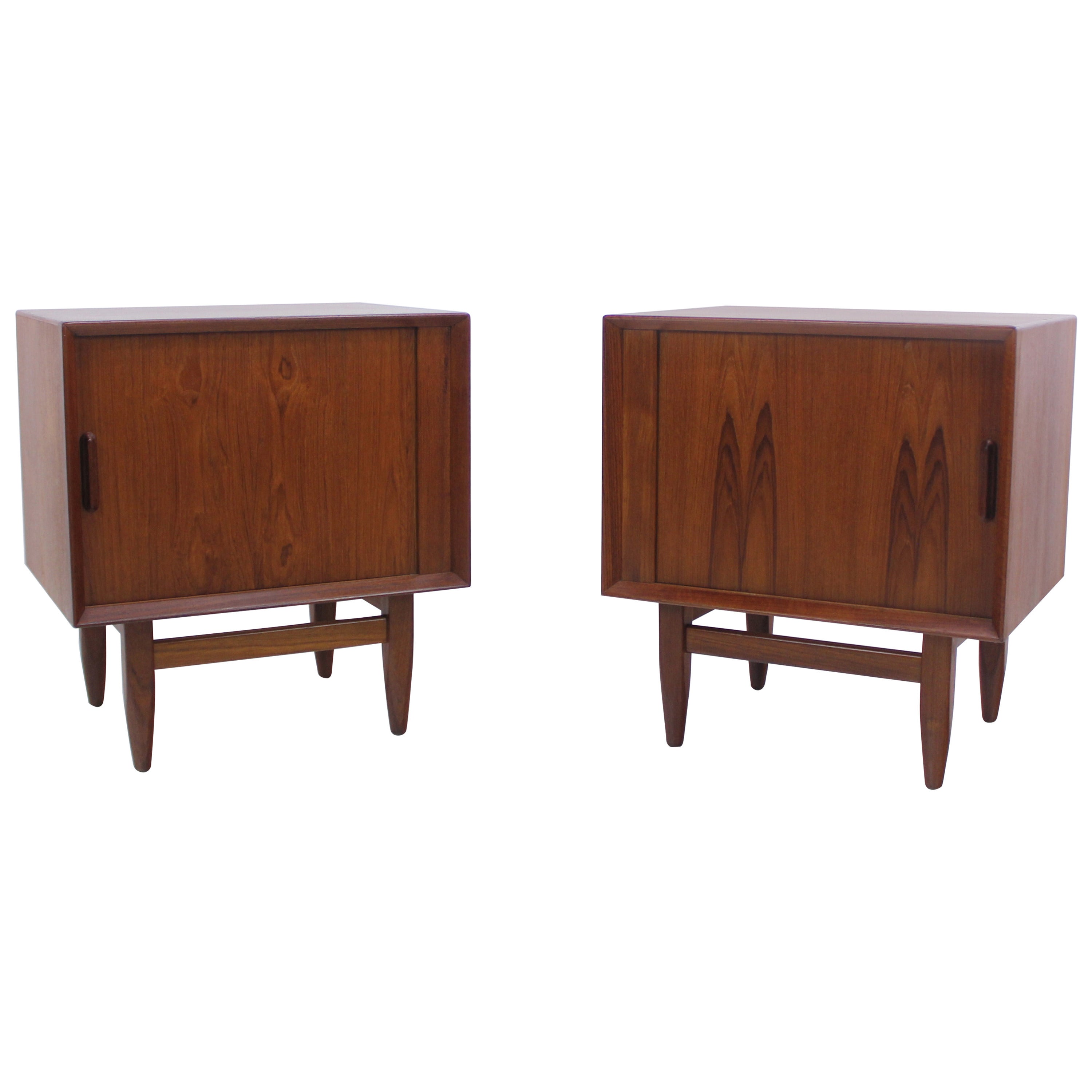 Pair of Danish Modern Teak Nightstands with Tambour Doors by Falster For Sale