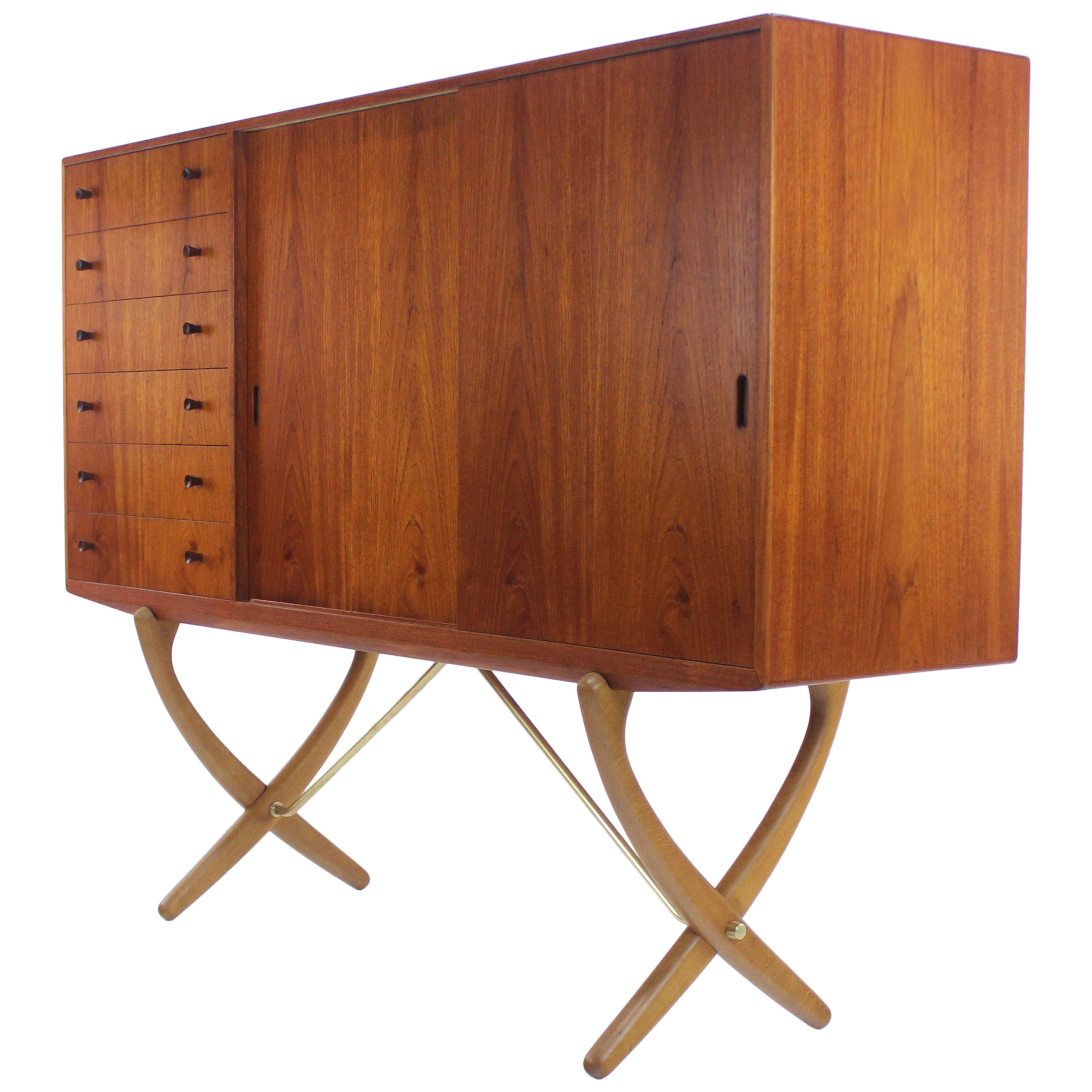 Danish Modern Teak and Oak Cabinet Designed by Hans Wegner For Sale