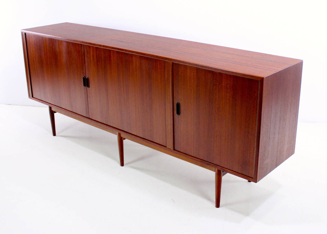 Elegant Danish Modern Teak Credenza with Tambour Doors Designed by Arne Vodder