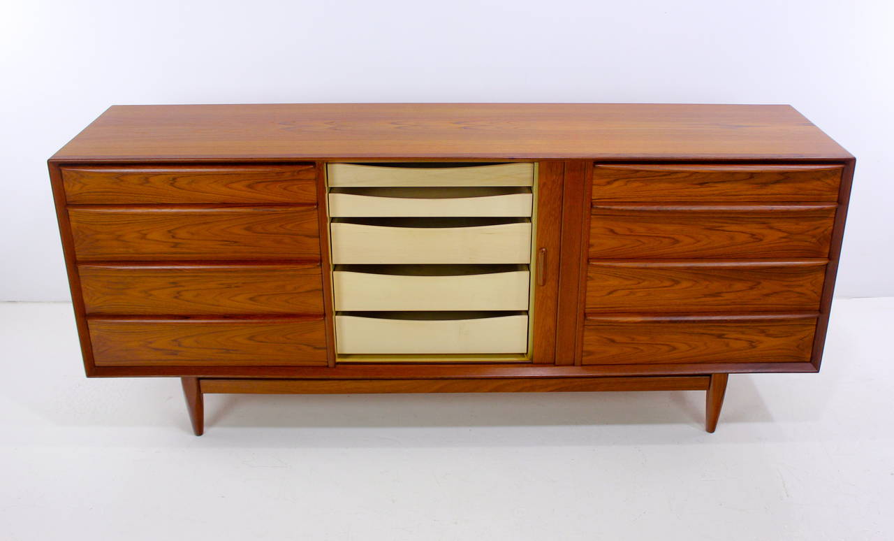 Danish Modern Teak Dresser Chest with Tambour Door by Falster Møbelfabrik In Excellent Condition For Sale In Portland, OR