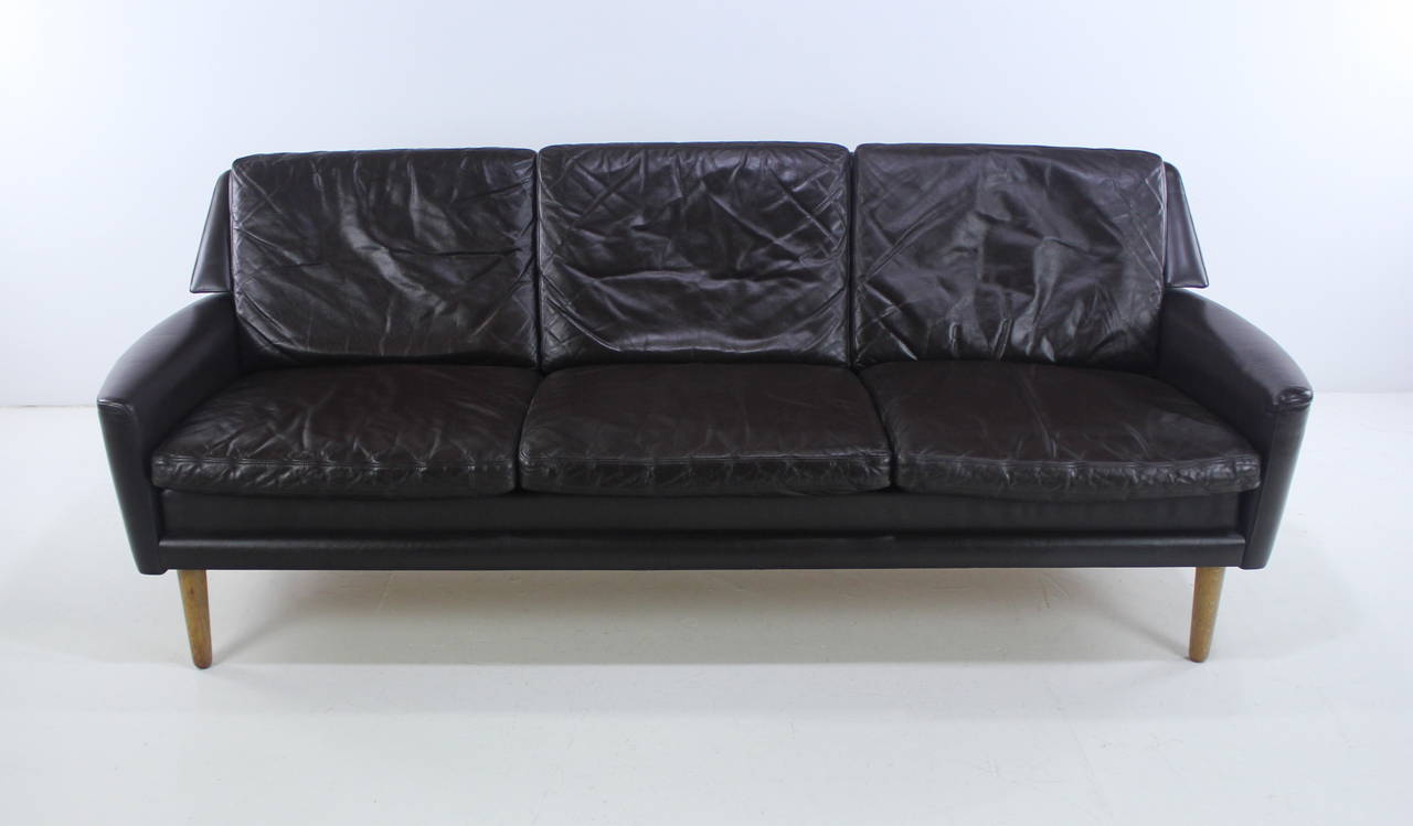 Scandinavian Modern Danish Modern Leather Sofa Designed by Erik Worts For Sale