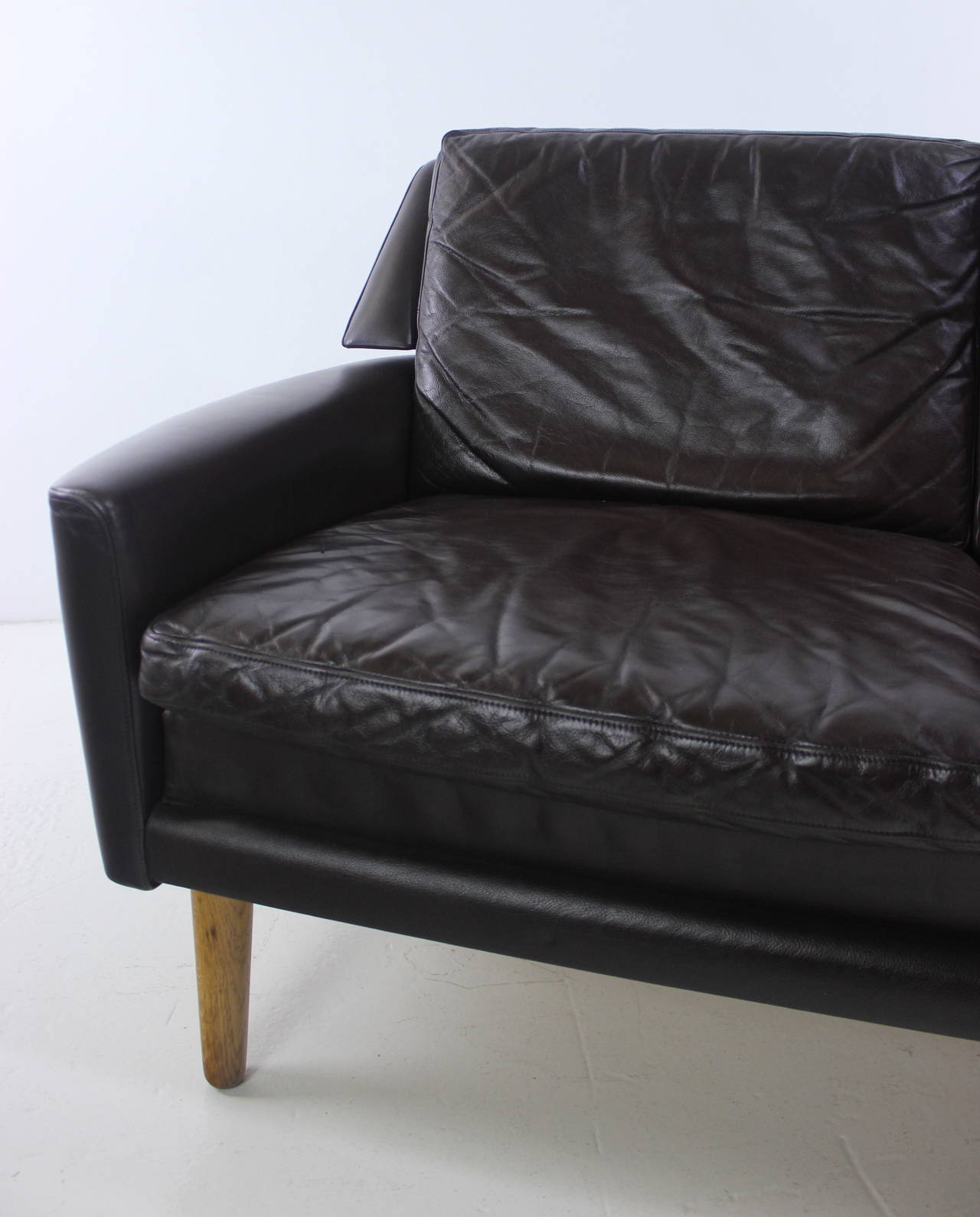 Danish Modern Leather Sofa Designed by Erik Worts For Sale 1