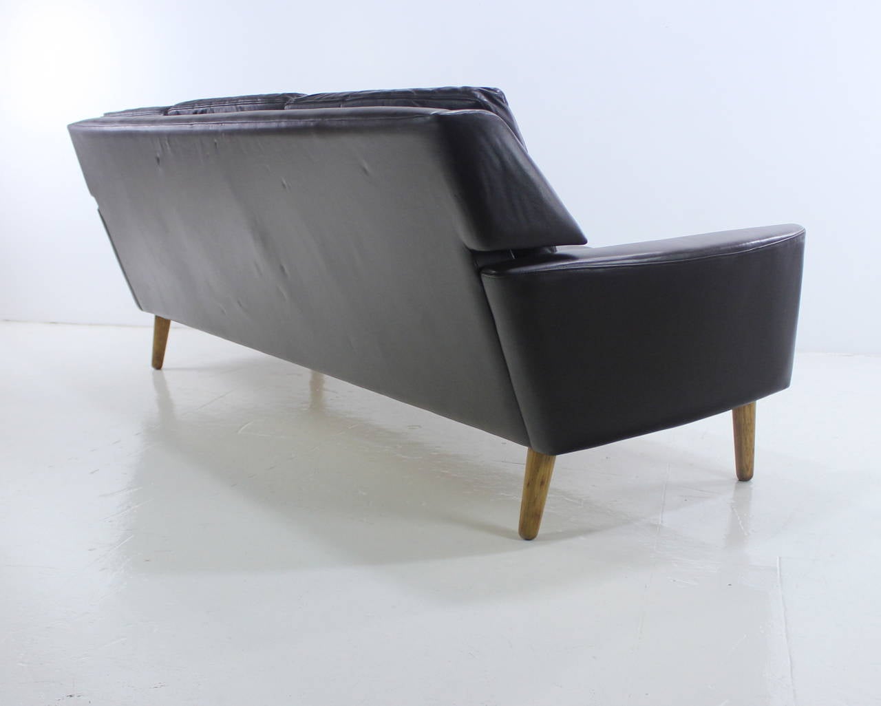 Wood Danish Modern Leather Sofa Designed by Erik Worts For Sale