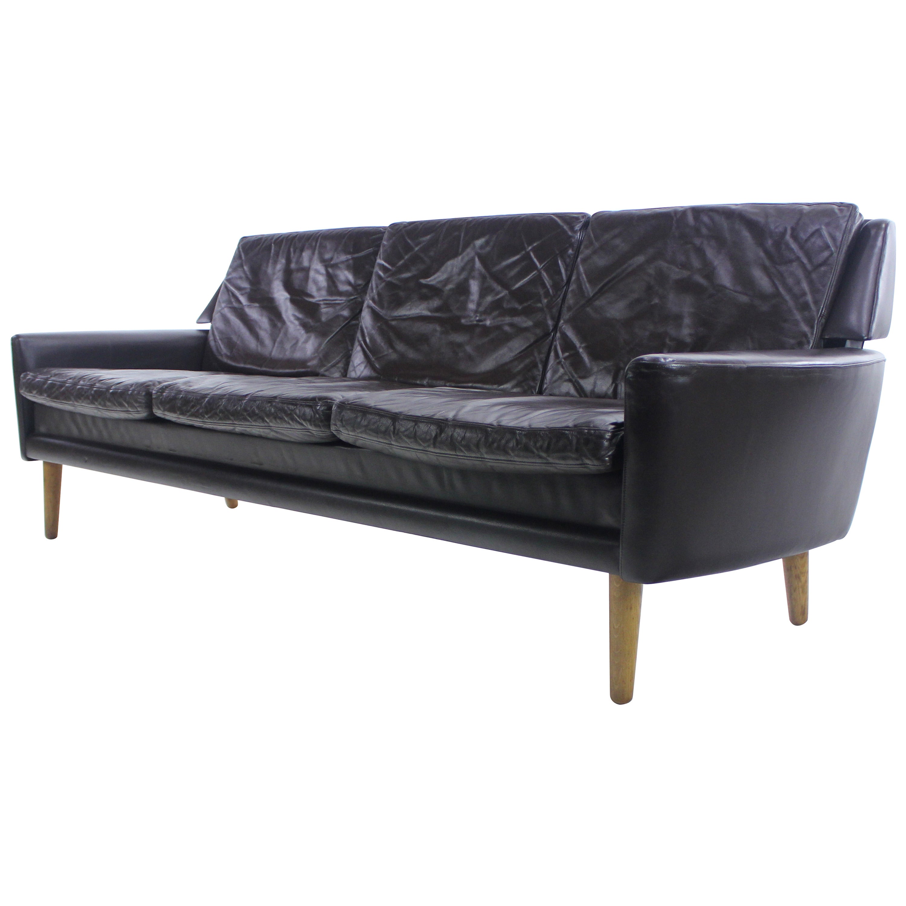 Danish Modern Leather Sofa Designed by Erik Worts For Sale