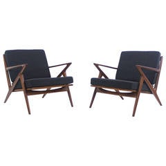 Pair of Distinctive Danish Modern "Z" Armchairs Designed by Poul Jensen