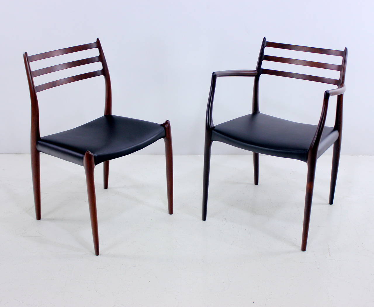 Scandinavian Modern Set of Six Danish Modern Rosewood Dining Chairs Designed by Niels Moller For Sale
