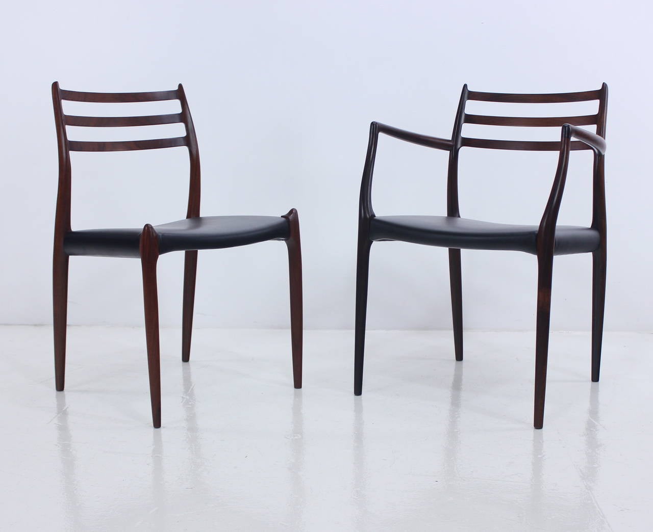 Set of Six Danish Modern Rosewood Dining Chairs Designed by Niels Moller In Excellent Condition For Sale In Portland, OR