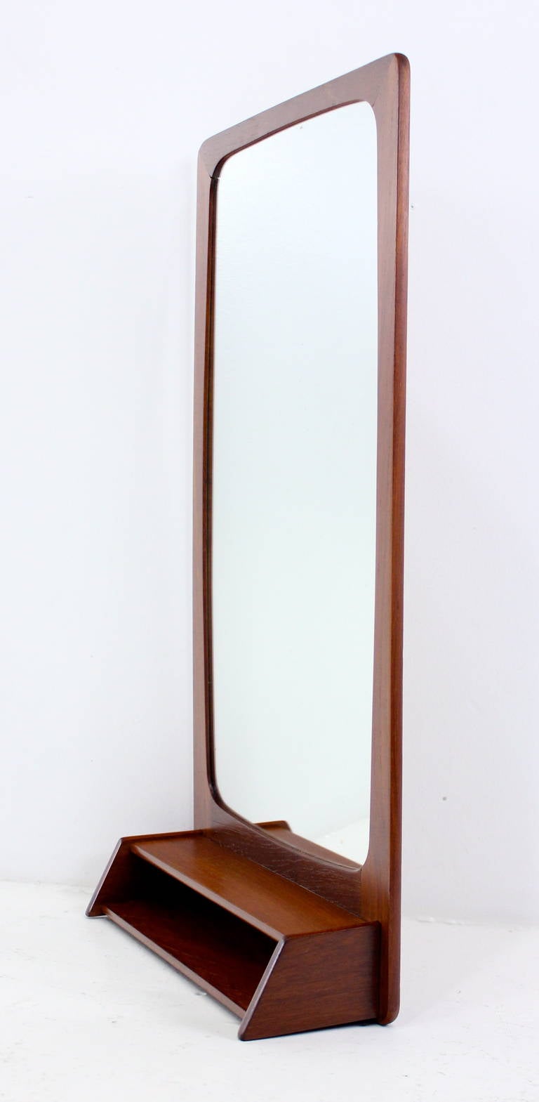 Danish Modern Teak Wall Mounted Mirror In Excellent Condition For Sale In Portland, OR