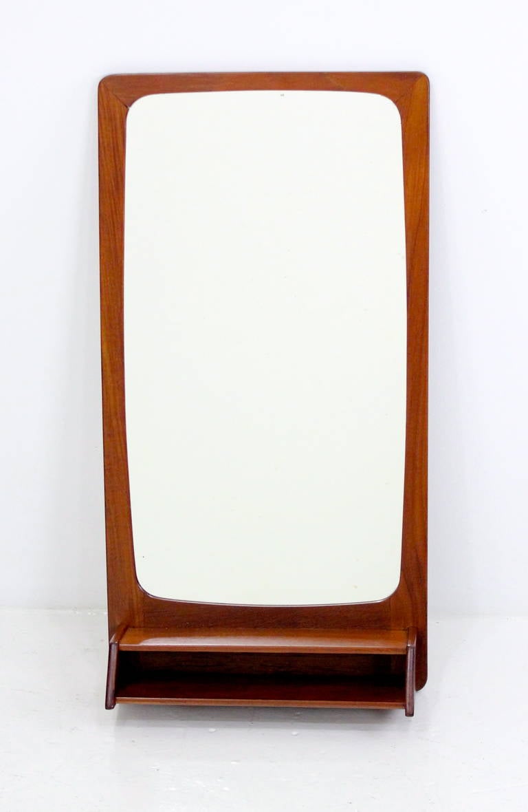 Scandinavian Modern Danish Modern Teak Wall Mounted Mirror For Sale