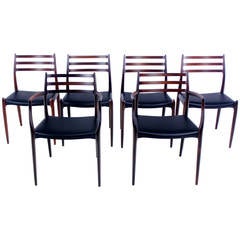 Set of Six Danish Modern Rosewood Dining Chairs Designed by Niels Moller