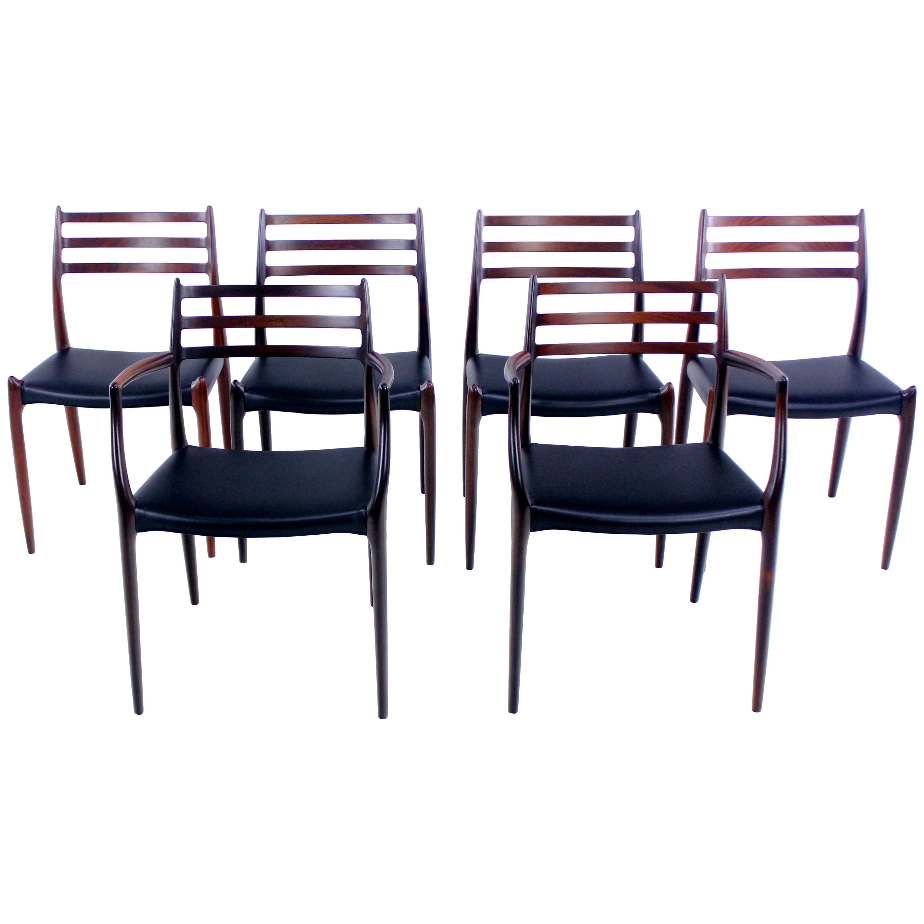 Set of Six Danish Modern Rosewood Dining Chairs Designed by Niels Moller For Sale