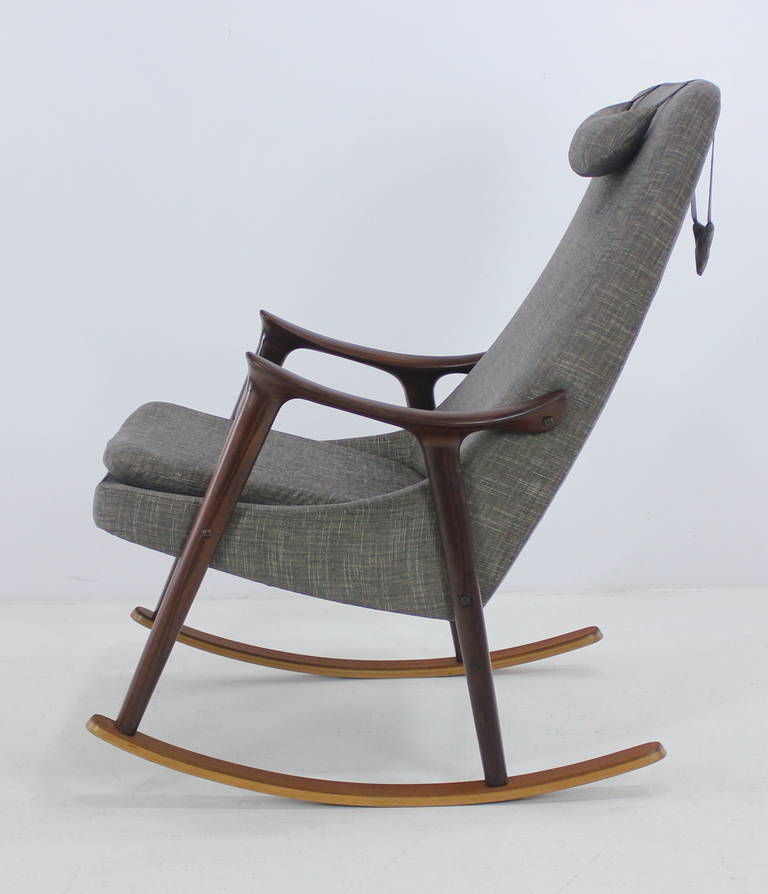 Norwegian Scandinavian Modern Mahogany & Teak Rocking Chair Designed Ingmar Relling For Sale