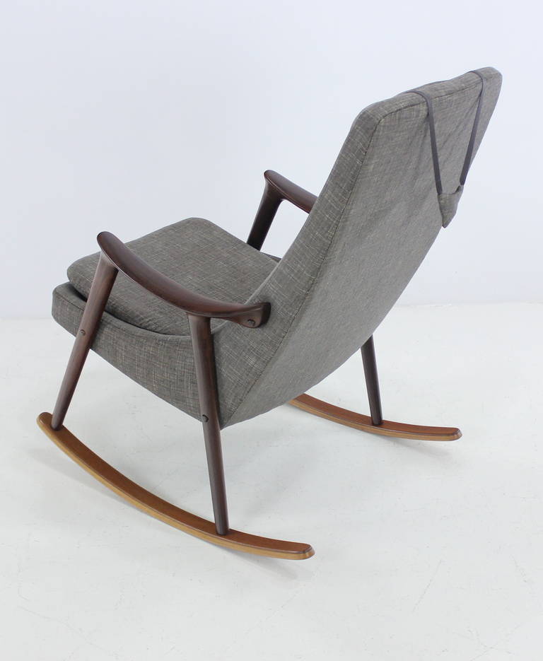 20th Century Scandinavian Modern Mahogany & Teak Rocking Chair Designed Ingmar Relling For Sale