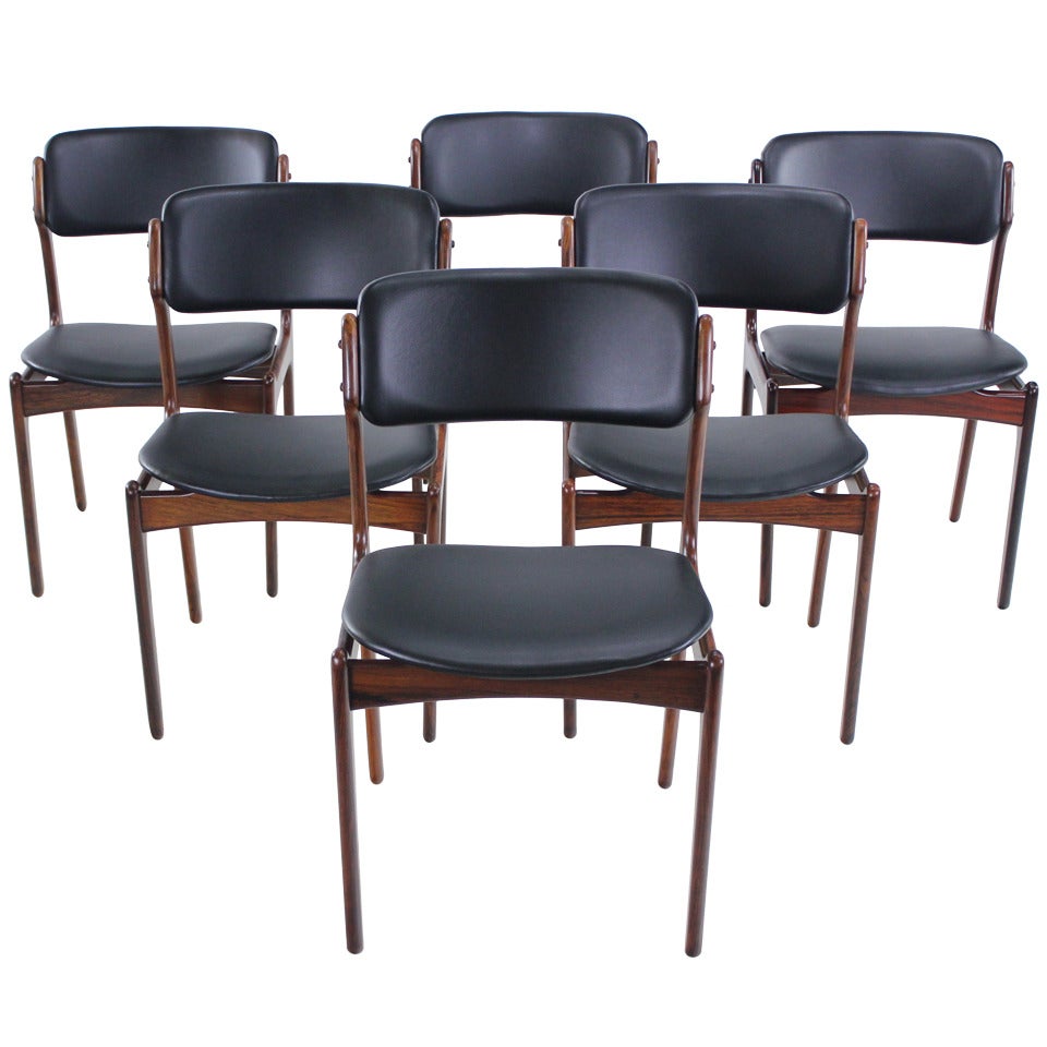 Set of Six Danish Modern Rosewood Dining Chairs Designed by Erik Buck For Sale