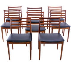 Rare Set of Eight Danish Modern Teak Dining Chairs Designed by Erling Torvits