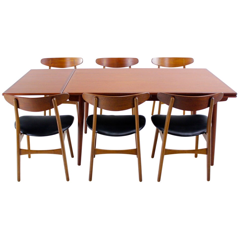 Extraordinary Danish Modern Teak & Oak Dining Set Designed by Hans Wegner For Sale