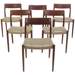 Set of Six Danish Modern Teak Dining Chairs Assigned by J.L. Moller