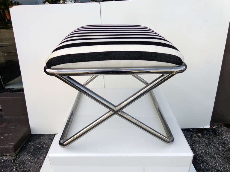 Mid-Century Modern Chromed Steel X Bench