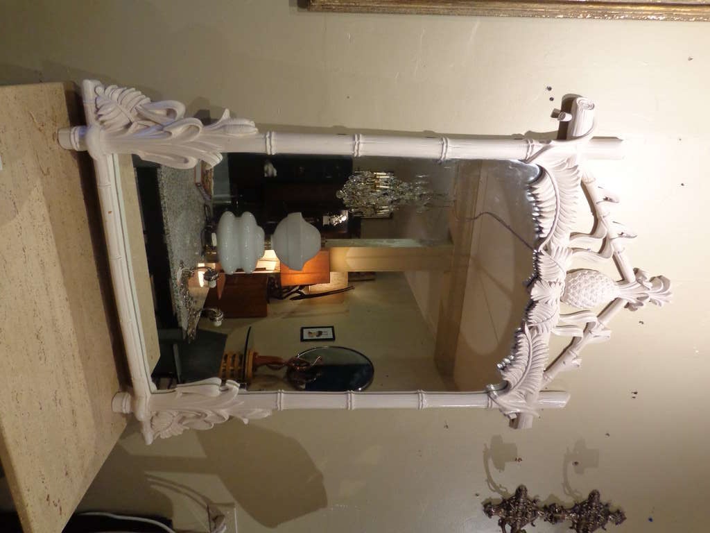 Hollywood Regency, pineapple mirror by Gampel Stoll in a white lacquered finish.