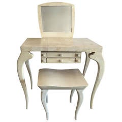 Retro R & Y Augousti Parchment Vanity with Matching Stool