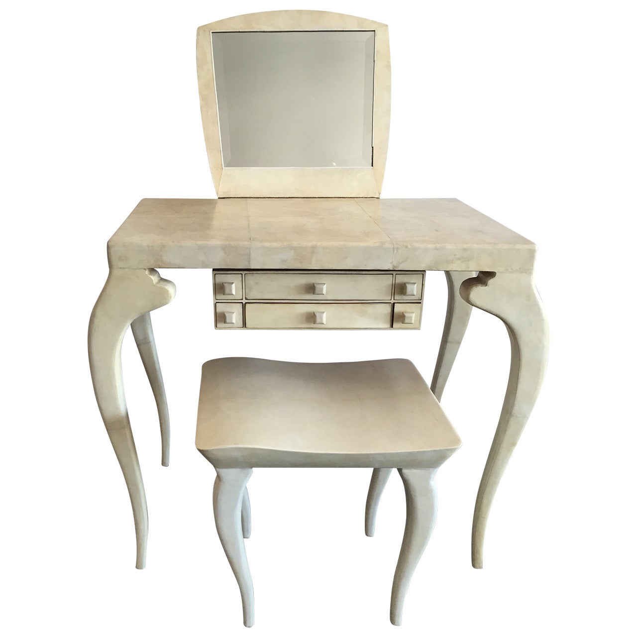 R & Y Augousti Parchment Vanity with Matching Stool