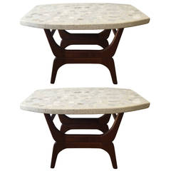 Vintage Pair of Walnut and Terrazzo End Tables in the Manner of Harvey Probber