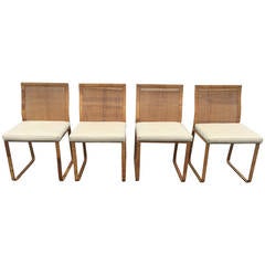 Set of Four Handwoven Rattan Chairs by Harvey Probber