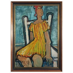 Seated Girl Oil on Board Signed Maas