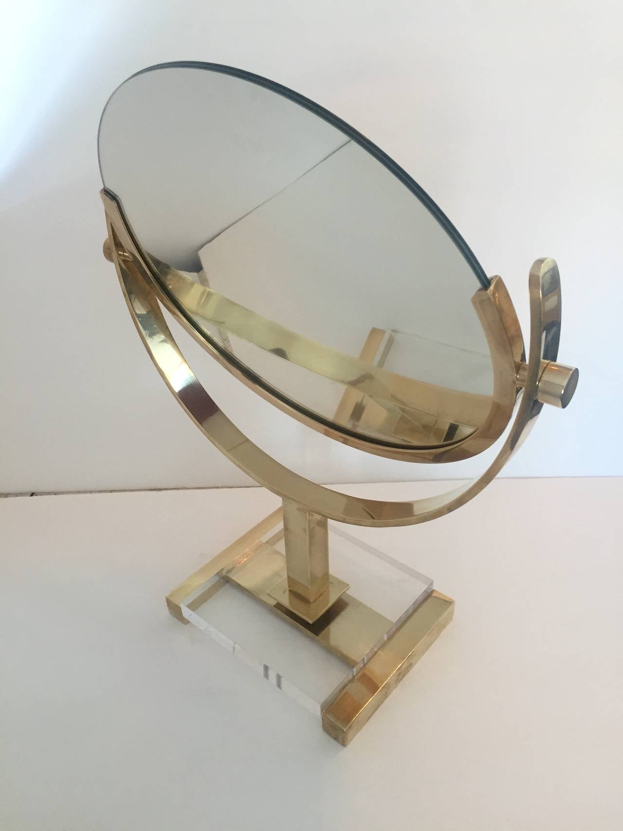 Mid-Century Modern Solid Brass and Lucite Vanity Mirror