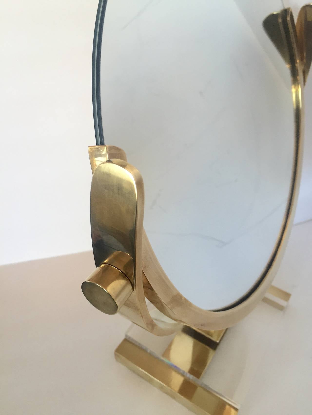 American Solid Brass and Lucite Vanity Mirror