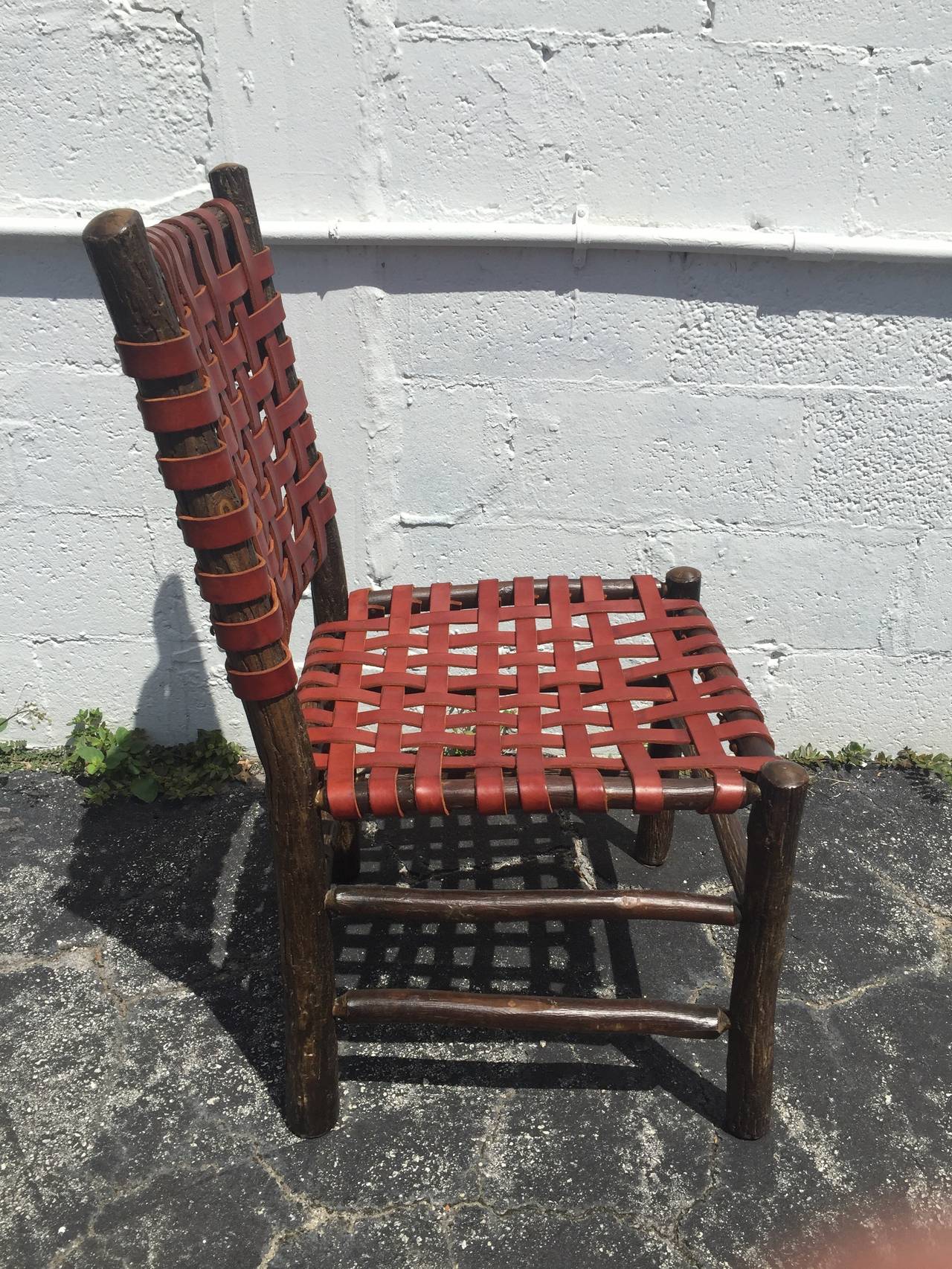 Adirondack Set of Ten Old Hickory Leather and Wood Chairs