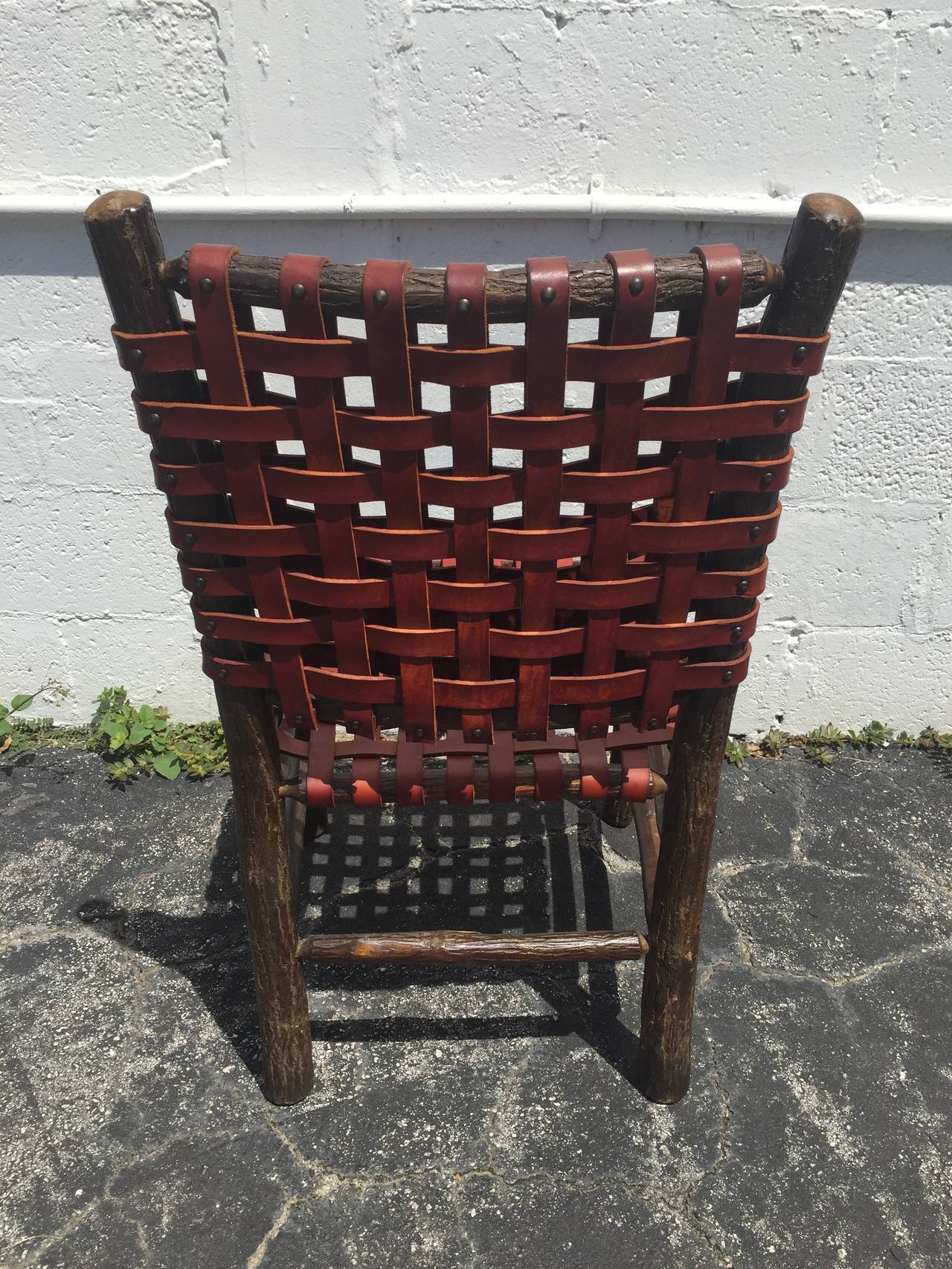 American Set of Ten Old Hickory Leather and Wood Chairs