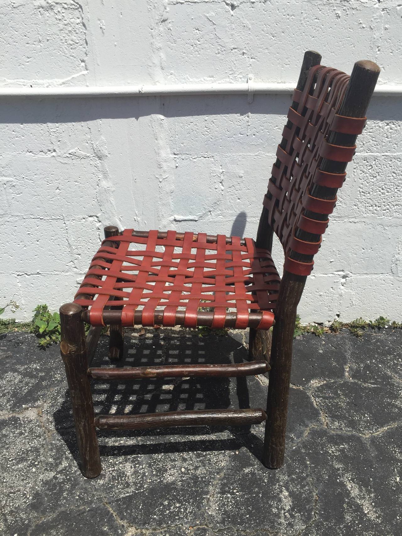 Set of Ten Old Hickory Leather and Wood Chairs In Good Condition In West Palm Beach, FL