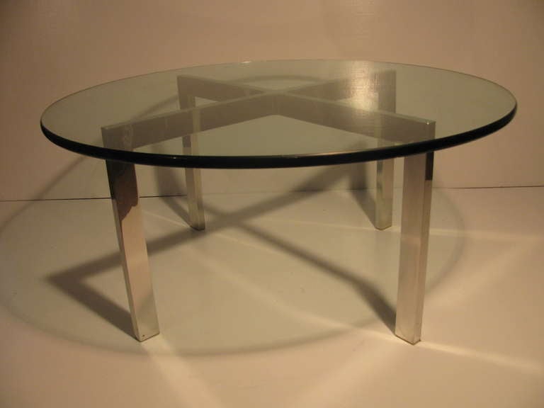 Mid-Century Modern Mid Century Modern Aluminum & Glass Round Cocktail Coffee Table For Sale