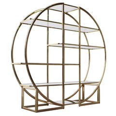 Architectural Circular Brass Etagere in the Style of Milo Baughman