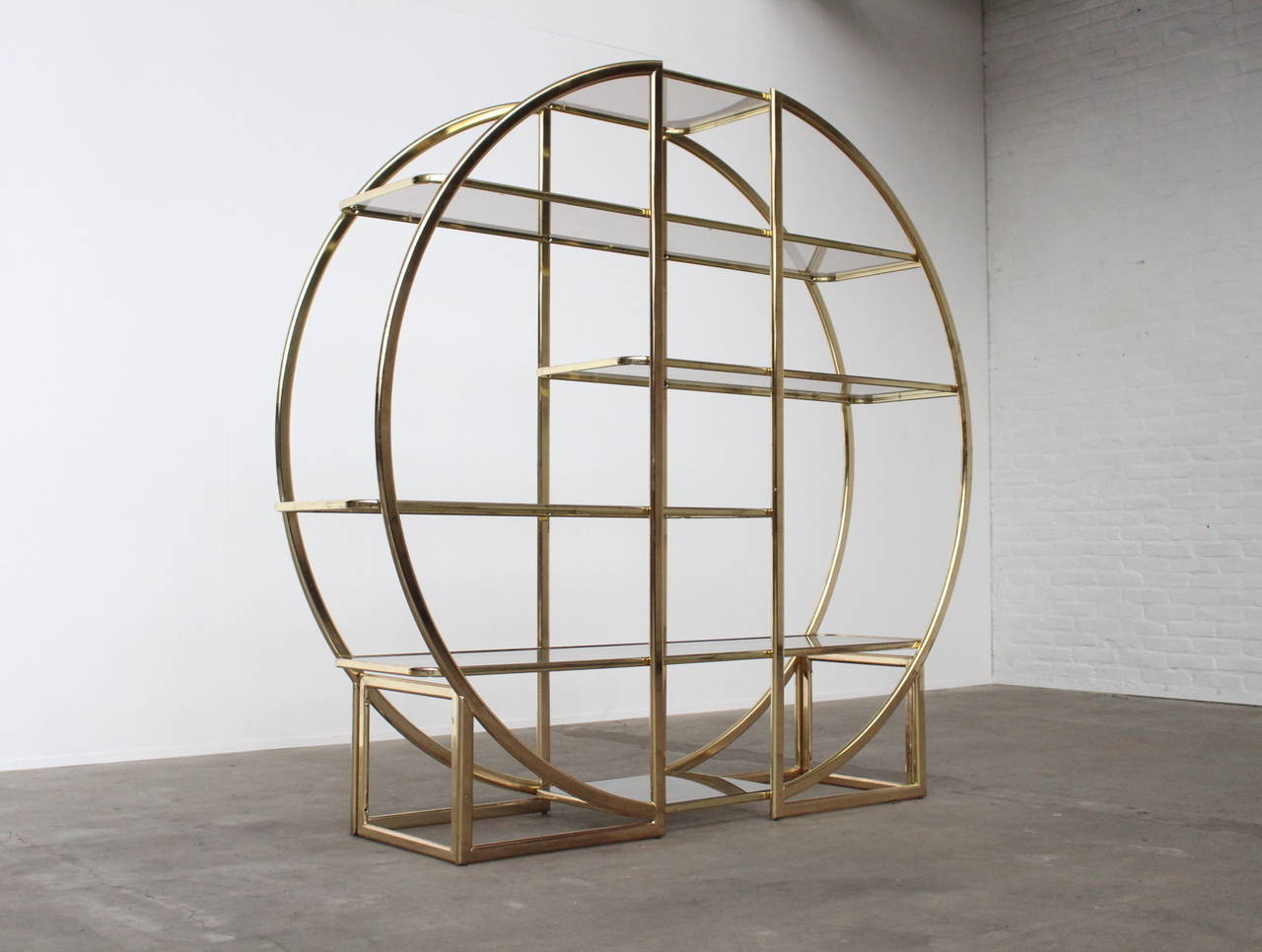 French Architectural Circular Brass Etagere in the Style of Milo Baughman