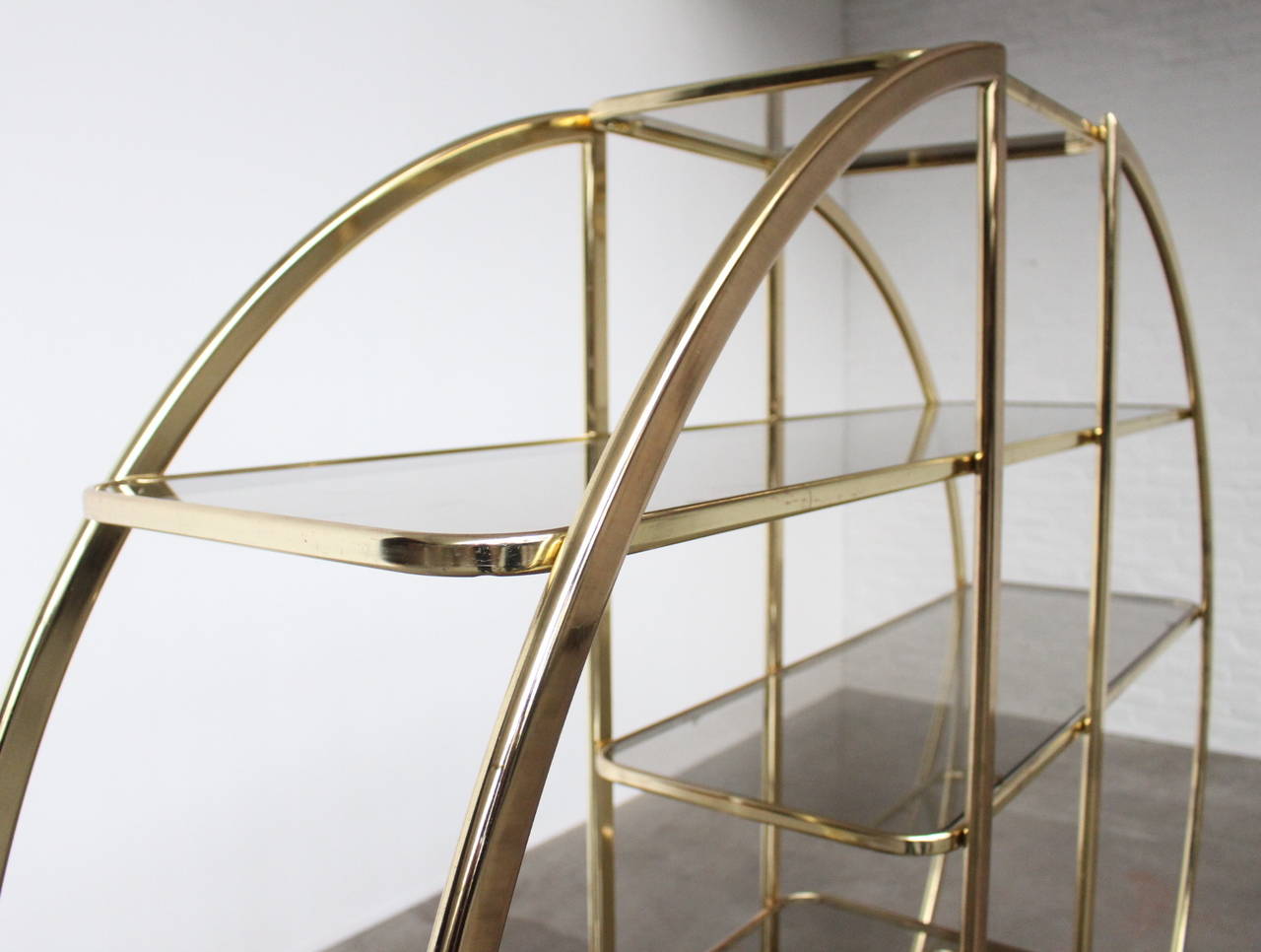 Mid-Century Modern Architectural Circular Brass Etagere in the Style of Milo Baughman