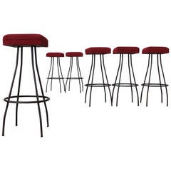 Set of Ten Iron French 1950s Modernist Bar Stools